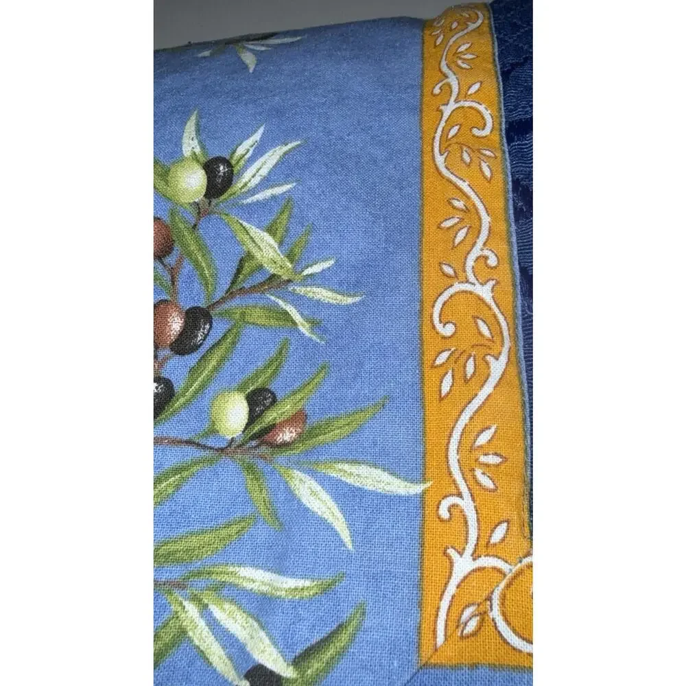 Nappe Olive Leaf Rectangle Blue French Country Tablecloth Handmade 112”X61”